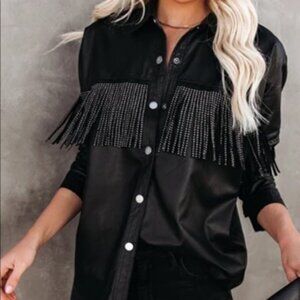 “Leather” with fringe Shacket